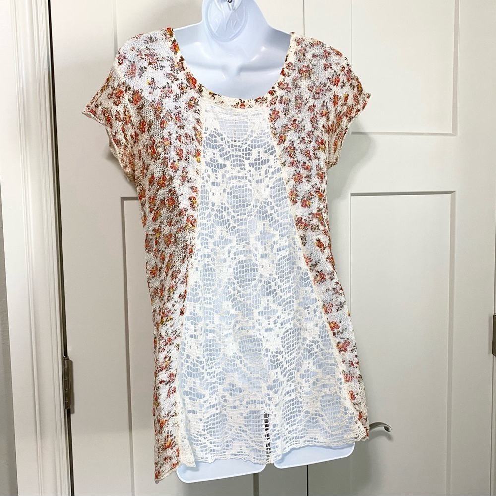 FREE People short sleeve knit top crochet sheer back top tunic size xs - Picture 4 of 8
